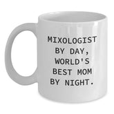 Funny Mixologist Gifts for Her, White Coffee Mug from Mom, Graduation Unique Gifts, 'Mixologist By Day, World's Best Mom By Night.' Quote - Main